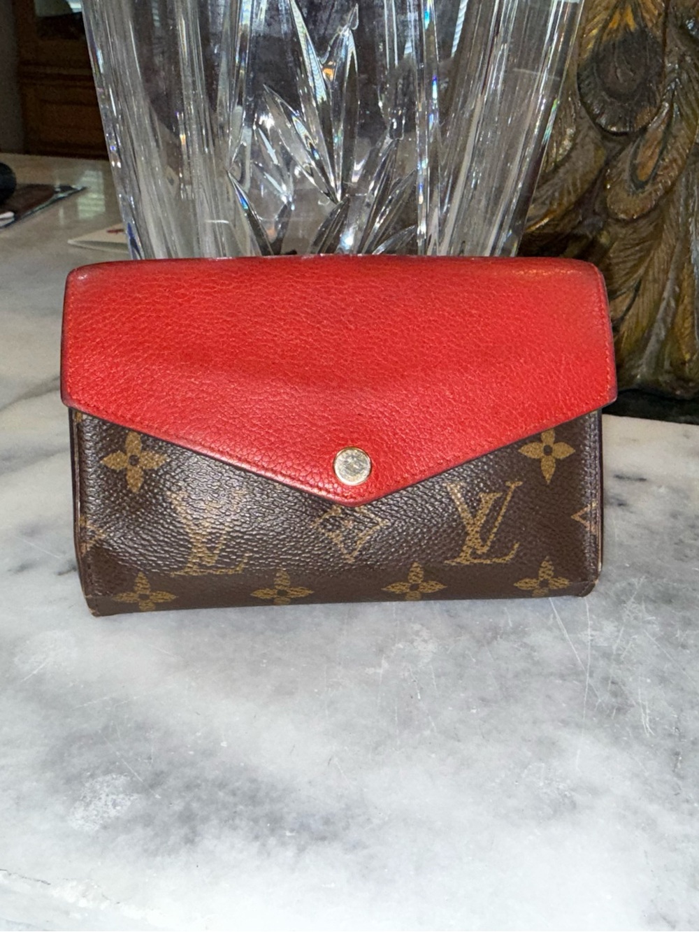Louis Vuitton Mono Pallas Wallet Monogram & Red Leather. Very Good Condition